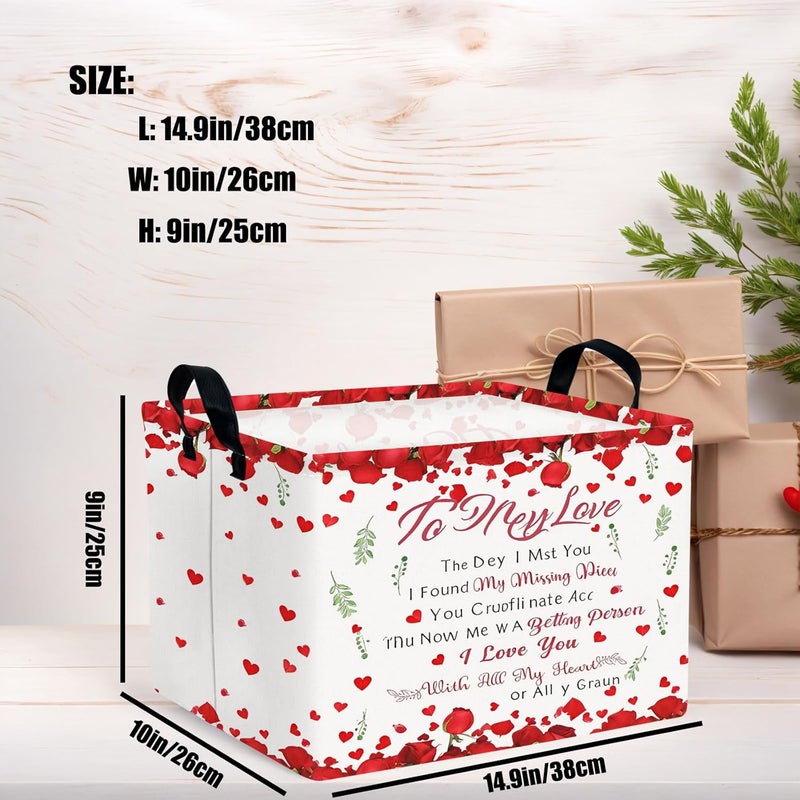 SETAMA Cute Large Valentine's Day Gift Basket Empty Heart Decor Storage Bin for Kid Baby Room Décor (Rose Petals Love) - Image 3